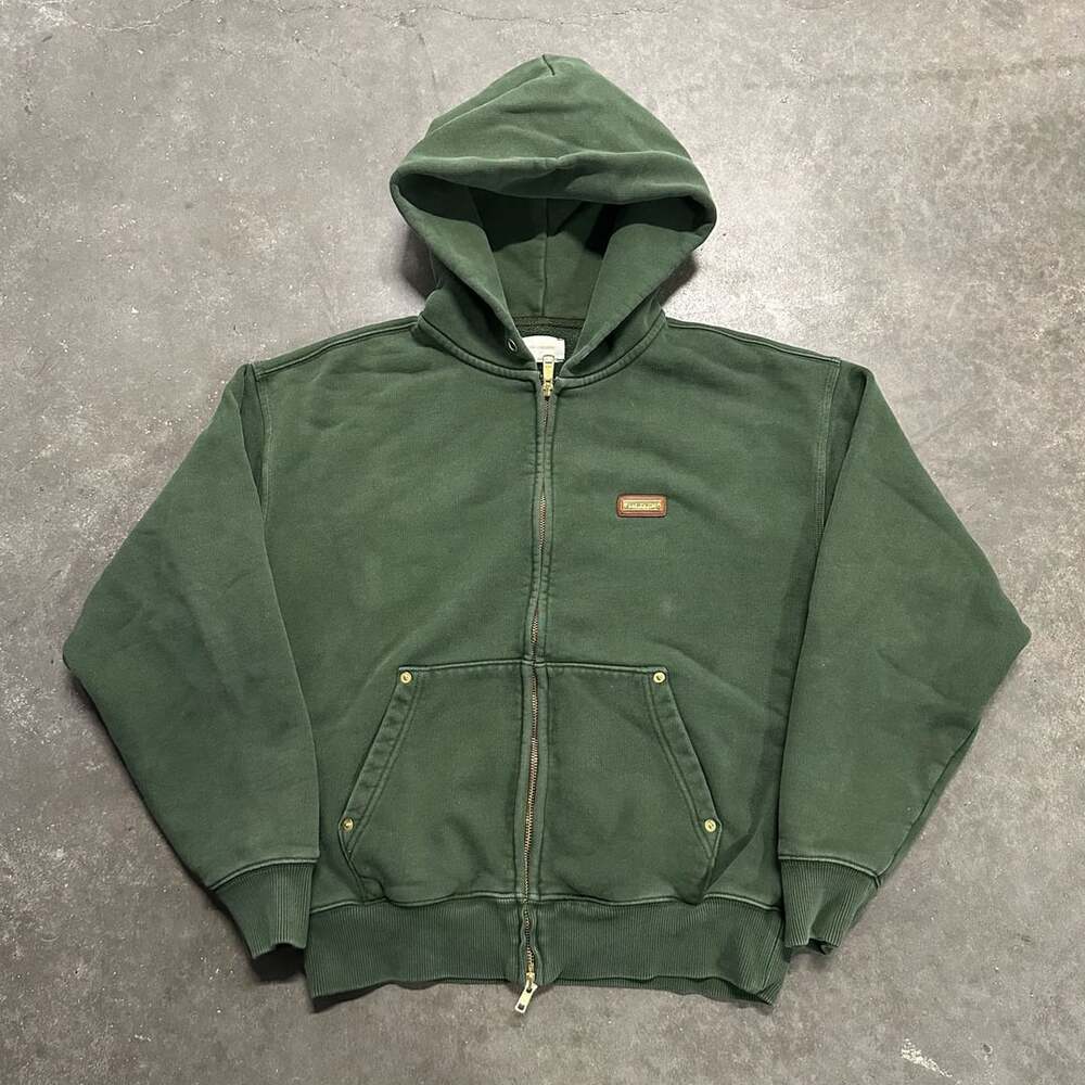 Aime Leon Dore Green Full Zip Hoodie With Leather Logo Plaque